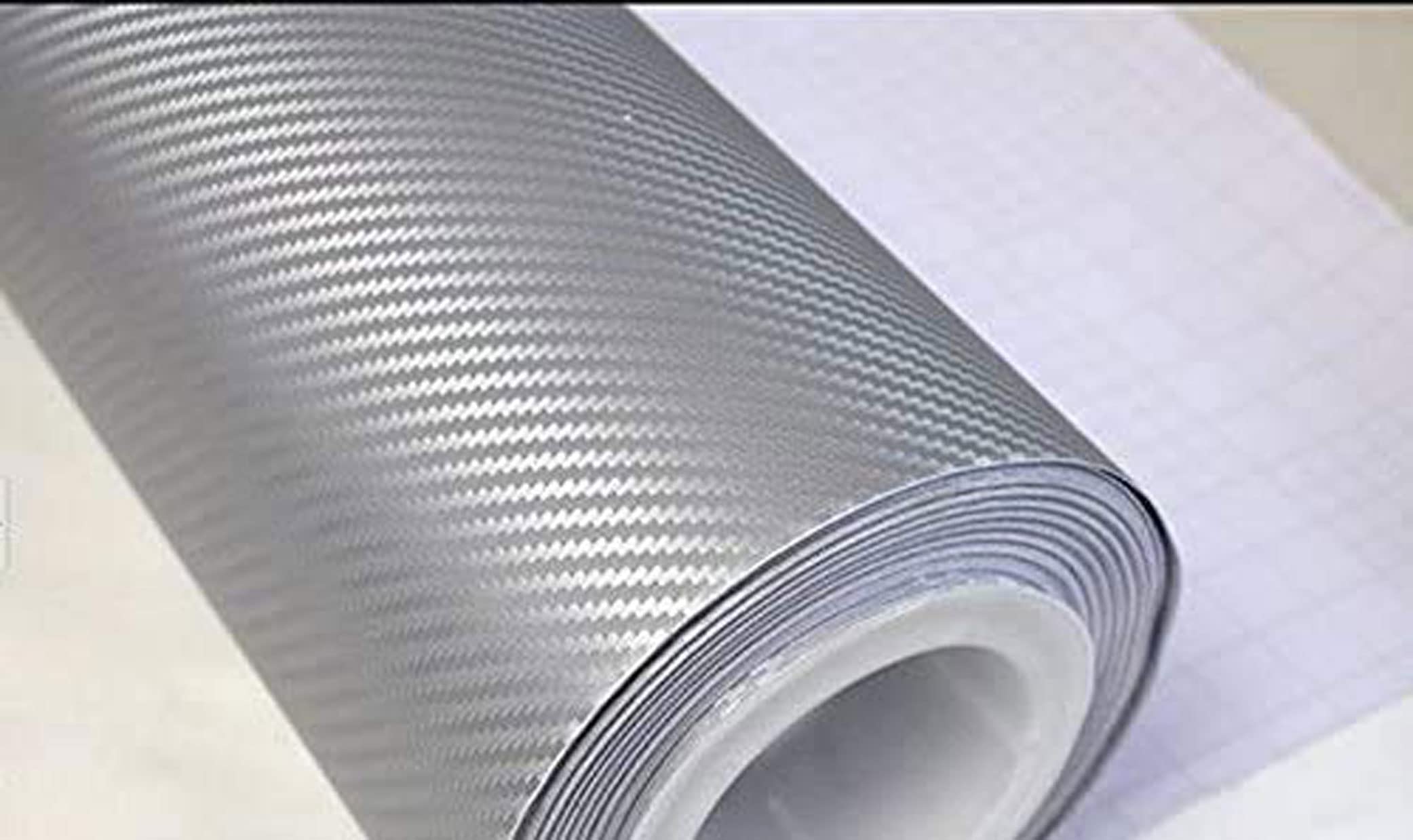 Elton - 3D Carbon Fiber Twill-Weave Matte Design Decal Vinyl Film 48 x 12 Inches (Silver)