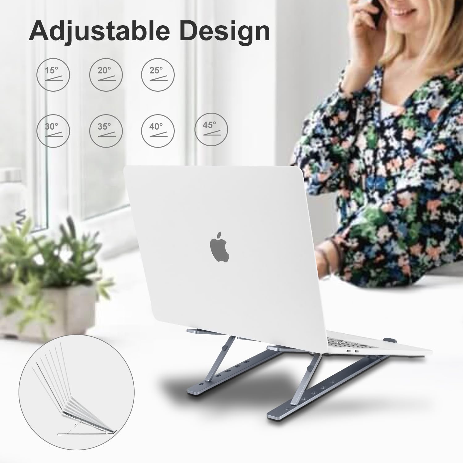 Soporte ergonómico y plegable para computadora portátil, elevador ajustable, se adapta a todos los portátiles y portátiles de hasta 17 pulgadas, ultrafino, refrigeración ventilada, ABS +