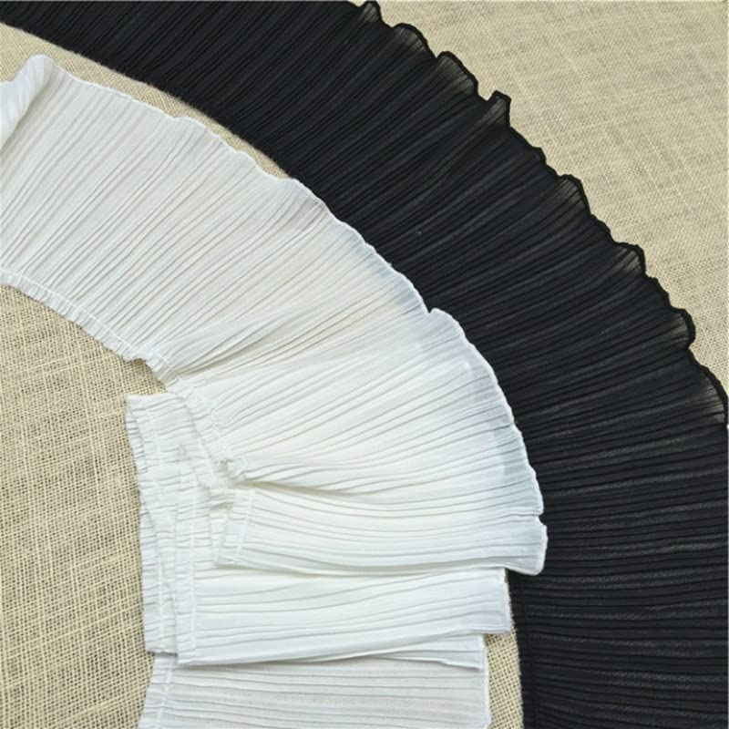 Finiture in pizzo, passamanerie for tende da 10 metri tessuto di pizzo elastico pieghettato 17 cm colletto in pizzo chiffon finiture in nastro abbigliamento fai da te abiti da sposa decor(Black)