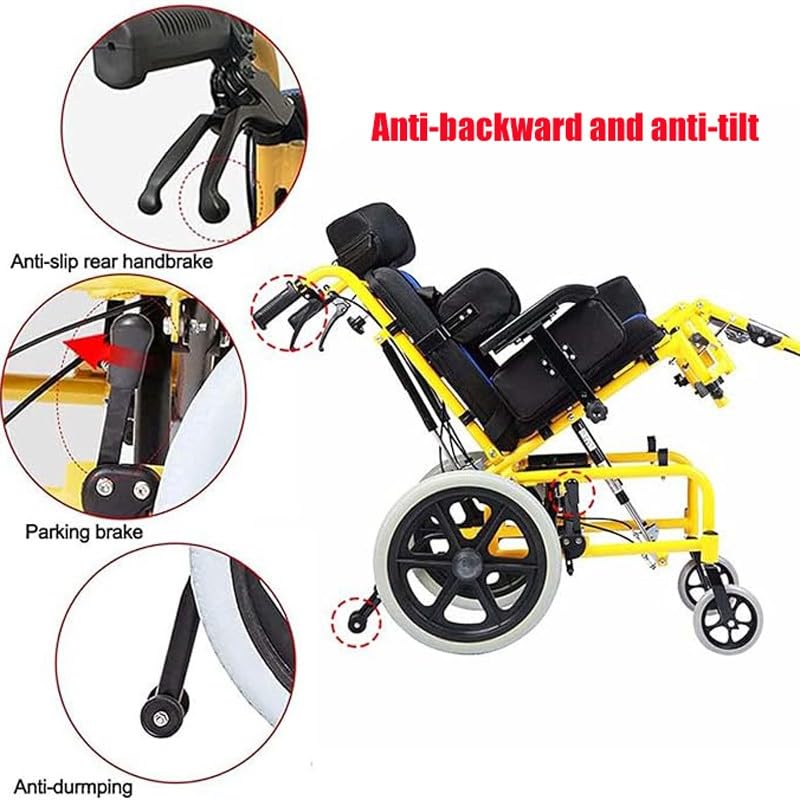 TEidea Wheelchair for Kids, Foldable Fully Reclining Pediatric Wheelchair, Child Wheelchair with Adjustable Headrest, Armrests and Backrest, Wheelchair for Children with Cerebral Palsy