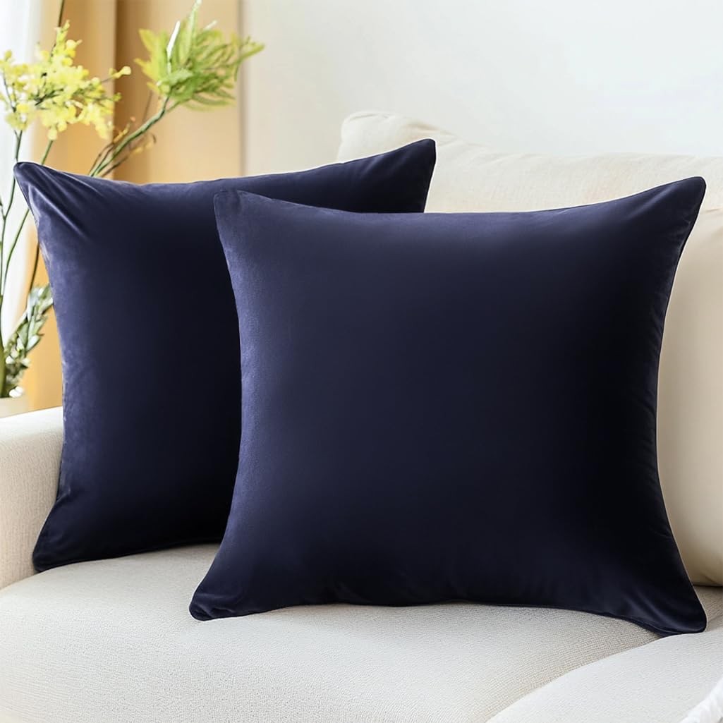 QUORGVES Navy Blue Velvet Pillow Covers 16x16 Inch Set of 2, Soft Solid Decorative Square Throw Pillow Covers, Decor Cushion Covers for Bed Sofa Couch