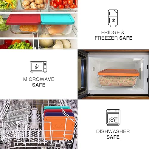 Miniatura 5 de Sophico Tapa rectangular de almacenamiento de silicona para 11 tazas de repuesto para cuencos de vidrio Pyrex 7212-PC, recipiente no incluido (MIX)