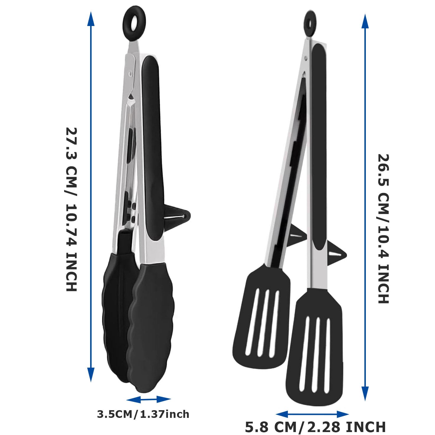 2 Pcs Kitchen Tongs Silicone with Resting Gadget, Stainless Steel Non-Slip Handle for Baking Frying, Steak, Serving, Buffet - Image 2