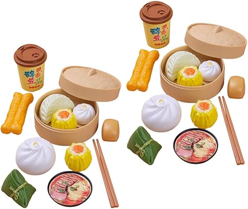 NUOBESTY 26pcs Dim Sum Toy Steamer Buns Chino Desayuno Juguete de cocina de juego de simulación para niños niñas
