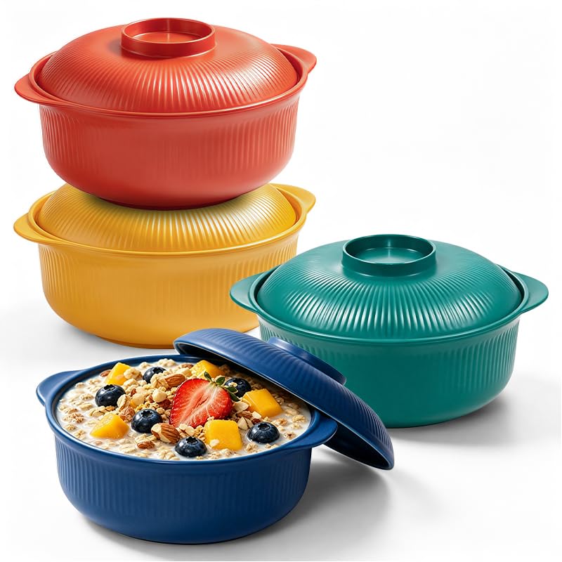 Image of Microwave Bowls with Lids, 40 oz Lightweight Unbreakable Bowls, 4 Pack