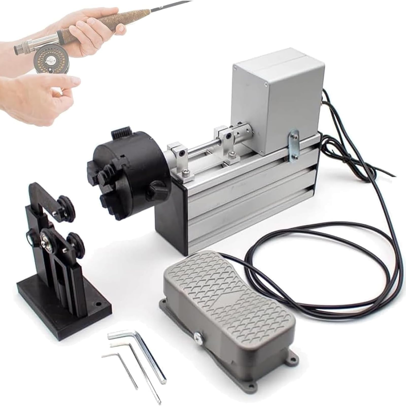 Xcscuk Fishing Rod Winding Gluing Machine,0-5Cm Fishing Rods Making Machine Kit,With Foot Switch,Adjustable Speed, Resin Rotating Gluing Tool