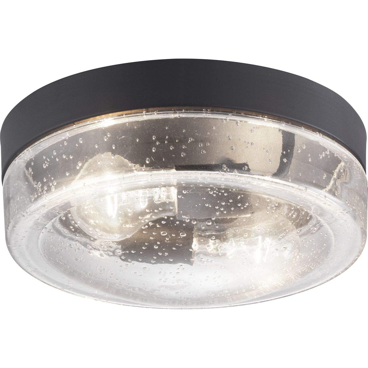 Progress Lighting Weldon Collection 2-Light Clear Seeded Glass Farmhouse Outdoor Ceiling Flush Mount Light Textured Black
