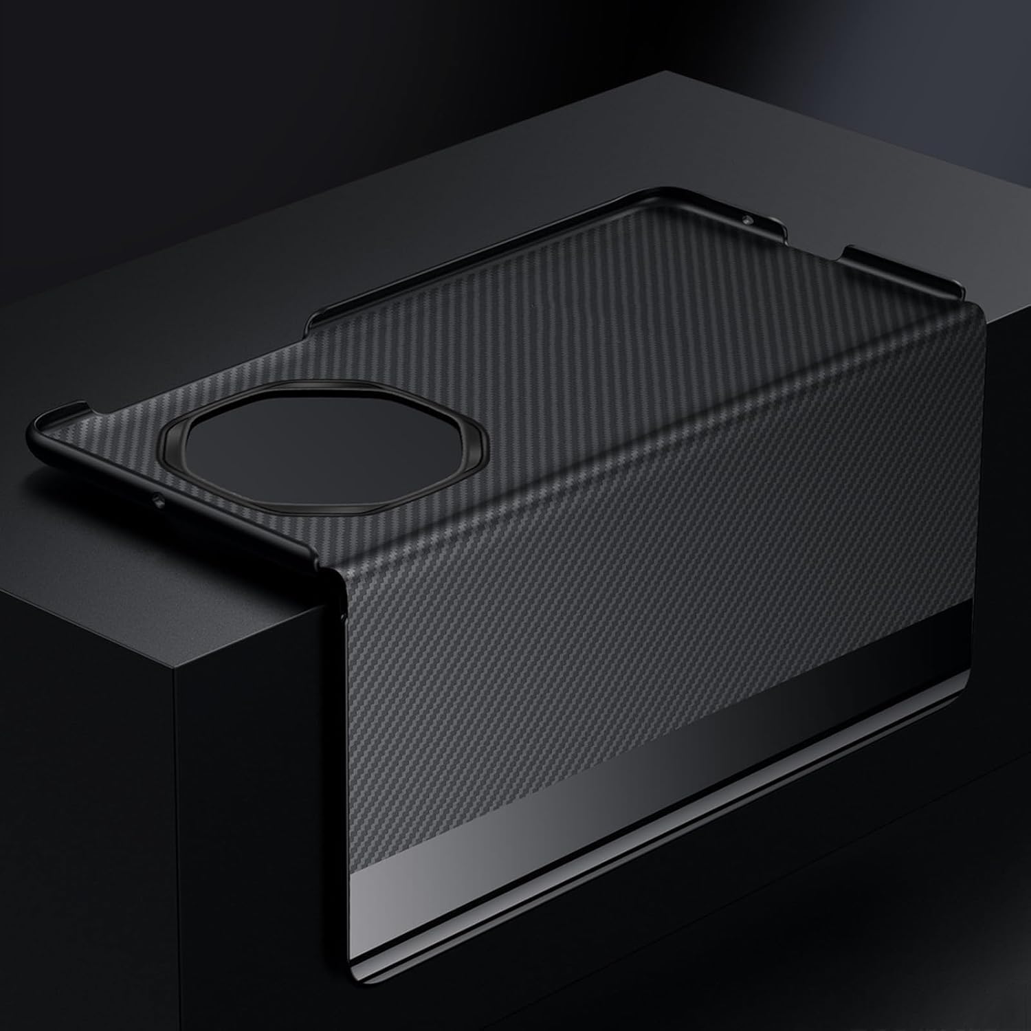 Etui na Huawei Mate XT, magnetyczne skórzane etui z teksturą włókna węglowego funkcja widoku okna z klapką uniwersalna obudowa ochronna, brązowe