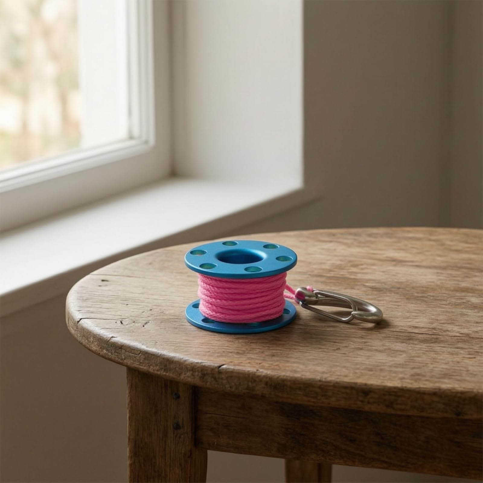 Gralara Ciondolo a Forma di Rocchetto Leggero Mini Rocchetto Decorativo Compatto Accessorio per Pendolari, Ruota Blu Con Filo Giallo
