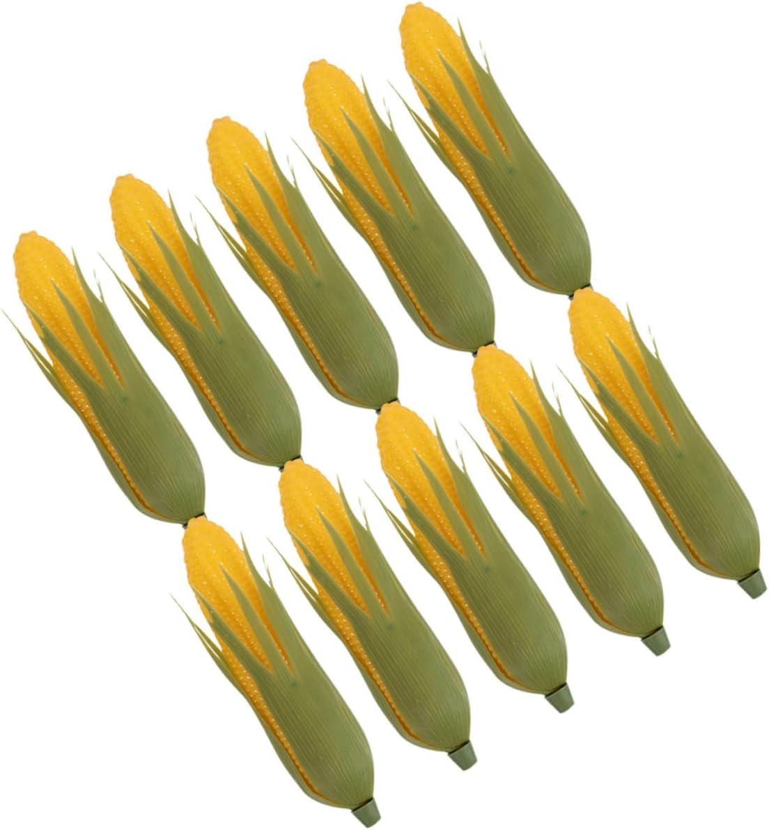 Unomor 10pcs Realistic Artificial Corn Models with Green Husk, Lifelike Faux Vegetable Props for Kitchen Decoration and Food Photography Display