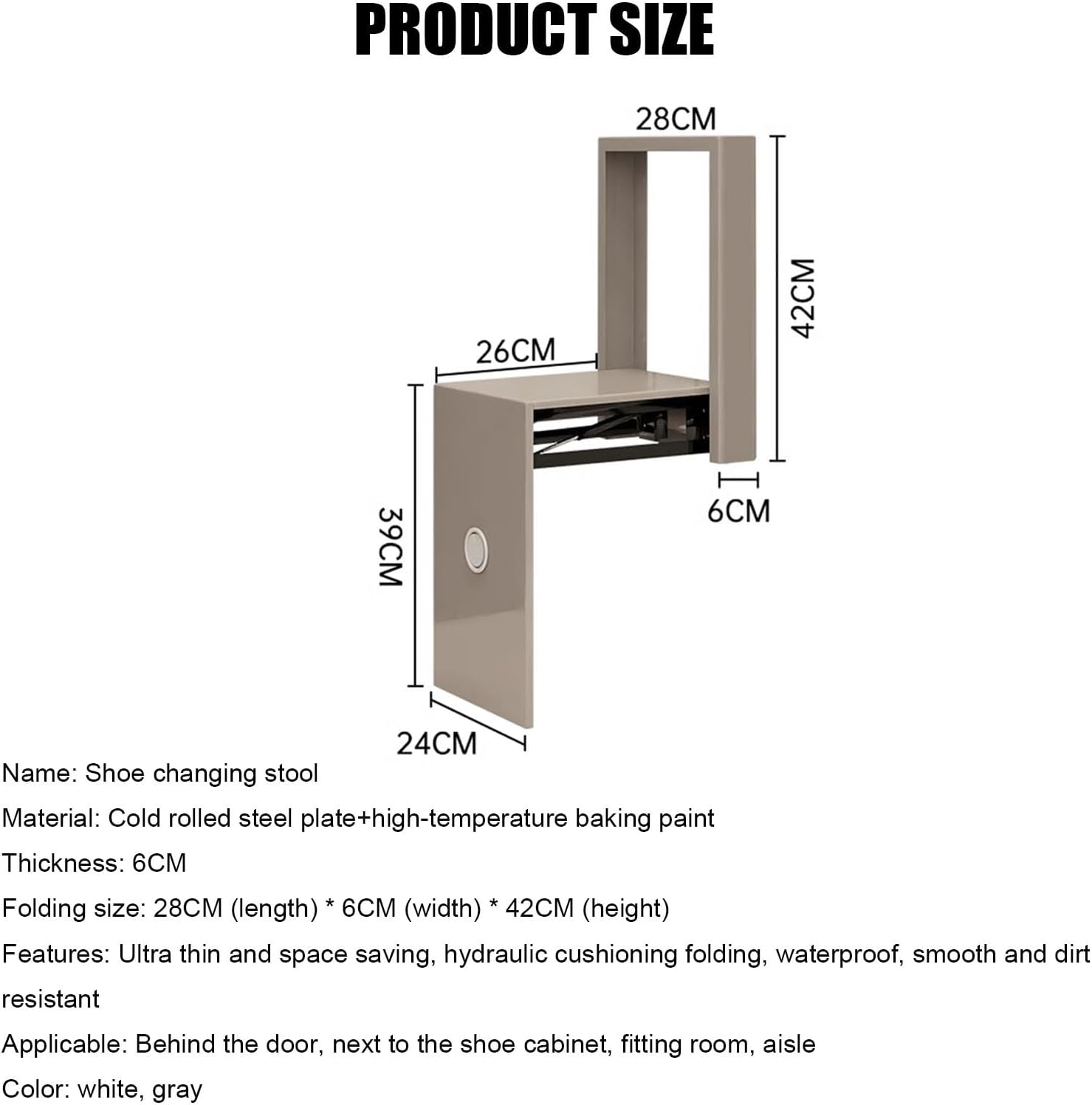 Wall Mounted Folding Stool ， Space-Saving Entryway Seat, Thin Foldable Design for Hallway, Kitchen, and Bathroom Use