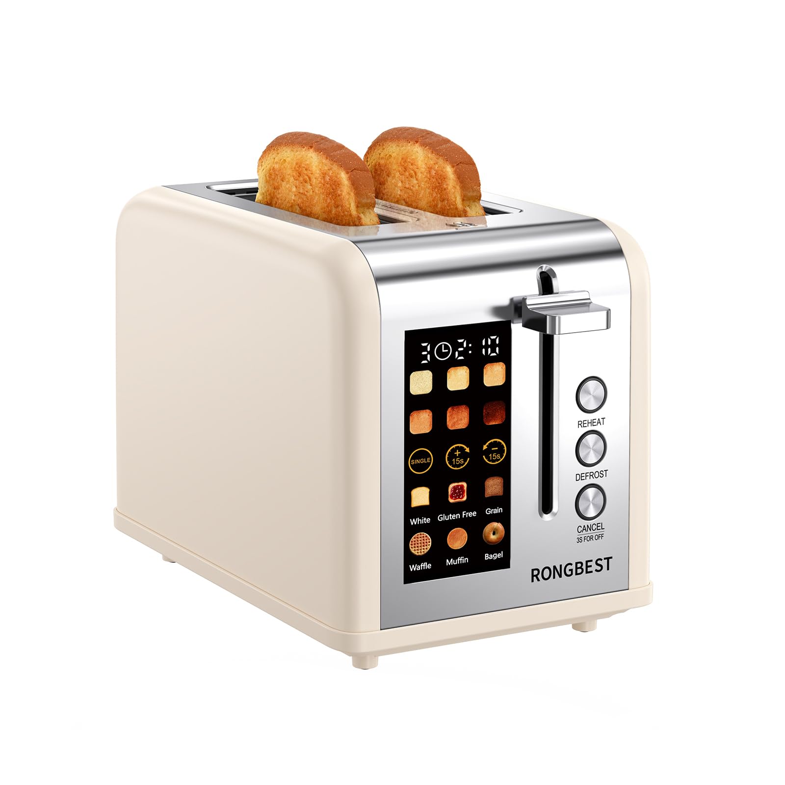 Photo 1 of 2 Slice Touch Screen Toaster Stainless Steel Wide Slots with Digital Touchscreen, Reheat & Defrost, Even Toasting for Family Breakfast Bagel & Bread, Easy Removable Crumb Tray, Cream Color