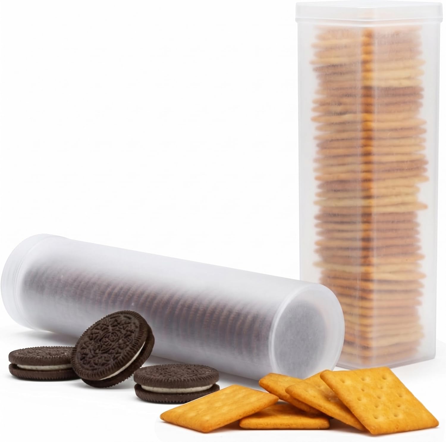 Stay Fresh Clear Cracker Container Set Of 2 – Kitchen Discovery – Round And Square Sizes For No-Crush Saltine, Cracker, And Cookie Storage – Retains Just-Opened Crispness And Flavor