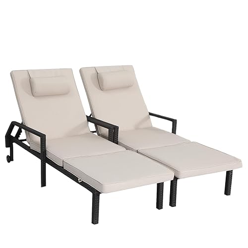 Patio Chaise Lounge Set – Adjustable Outdoor Lounge Chairs with