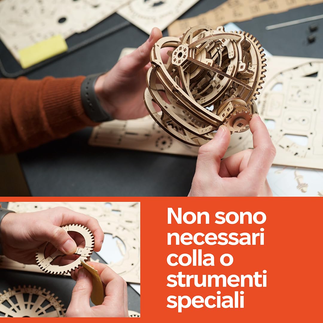 UGEARS Sky Watcher Tourbillon Orologio da Tavolo - Puzzle 3D in Legno Funzionali per Adulti Kit Orologio Meccanico - Kit Modelli in Legno DIY da Assemblare per Adulti - 3D Puzzle del Papà - 338 Pezzi