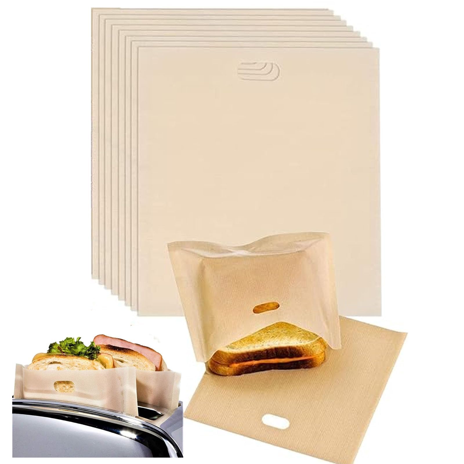 10Pcs Toaster Bags, Reusable Non-Stick Washable Toasted Sandwich Bags, Sturdy, Heat Resistant Perfect for Microwave, Toaster, Oven, Pizza