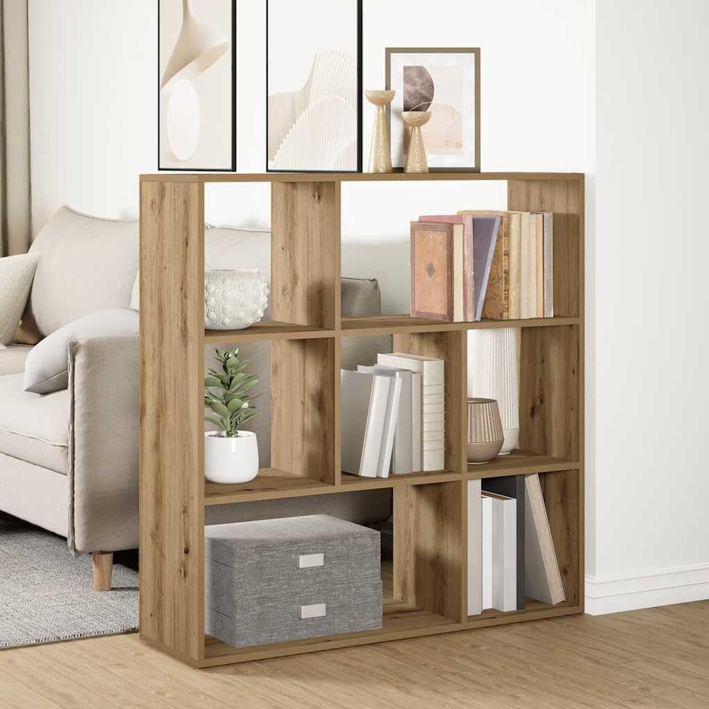 Raumteiler-Bücherregal Artisan-Eiche aus Holzwerkstoff 102x29x103,5 cm mit 7 Fächern Stauraum, vielseitiges Standregal für Wohnzimmer, Büro, Arbeitszimmer, platzsparend und offen