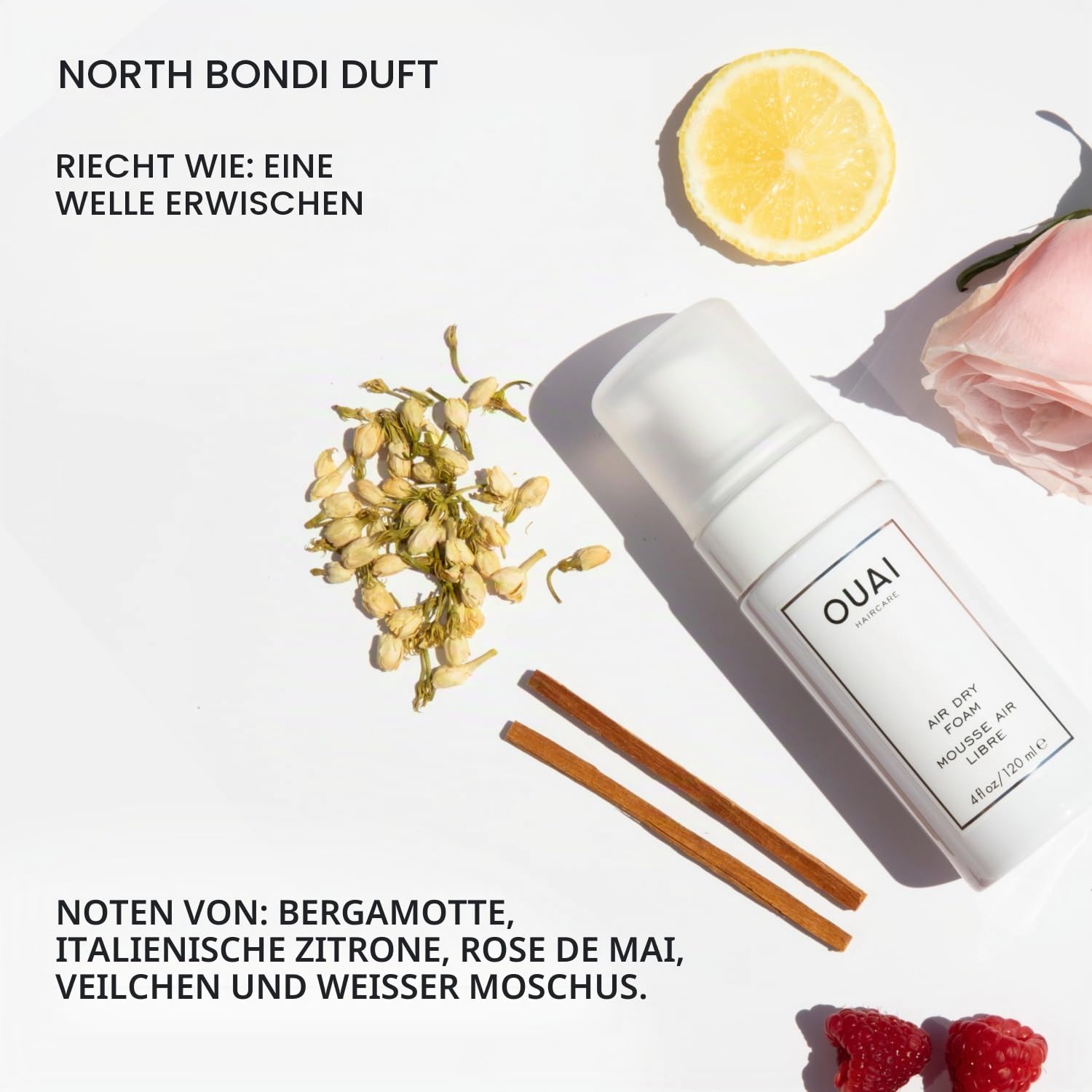 OUAI Air Dry Foam,Waschen und Tragen Mousse für perfekte luftgetrocknete Wellen,Verpackt mit Kohl- und Karottenextrakt zur Pflege, frei von Parabenen, Sulfaten und Phthalaten. 120 ml