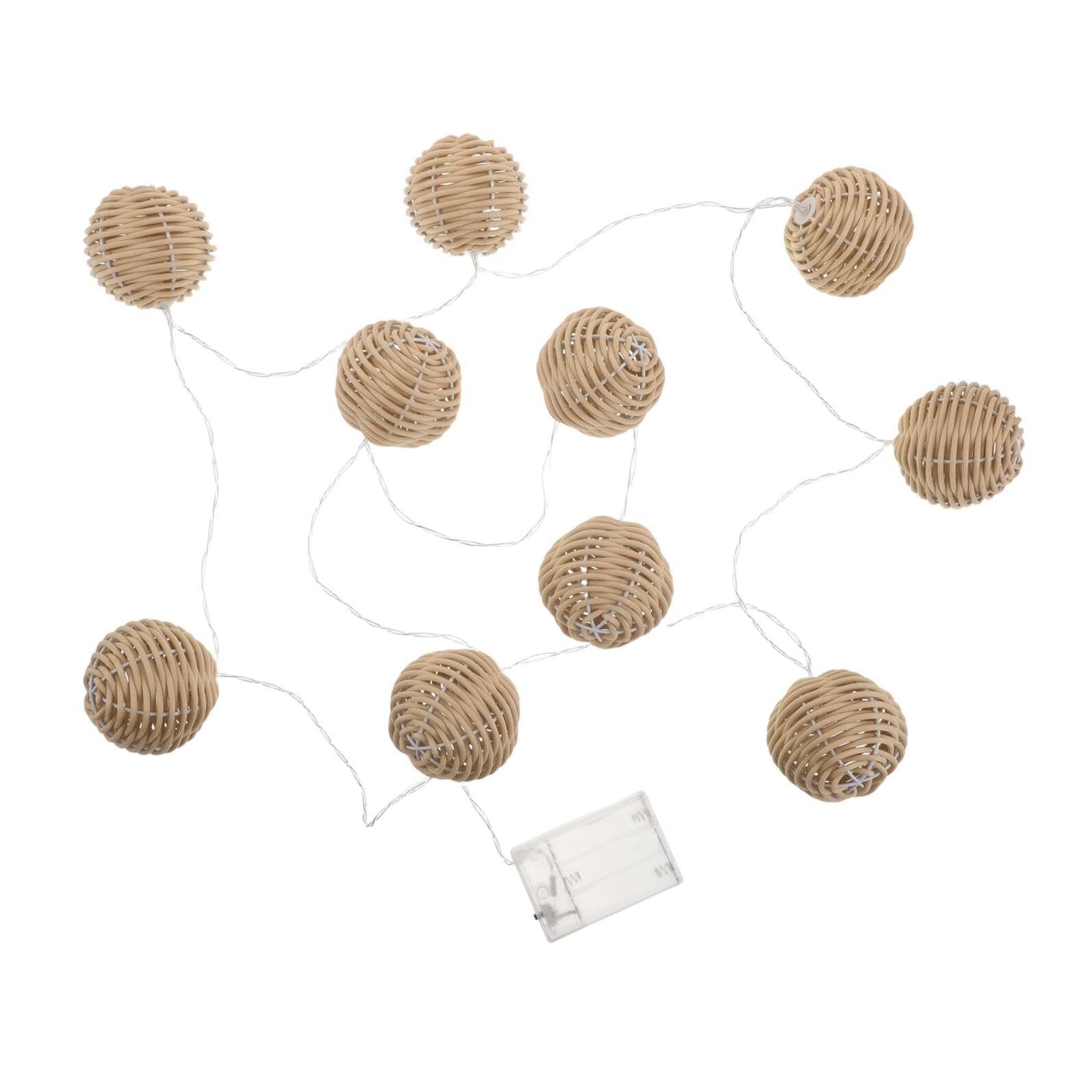 Artibetter Lichterkette Außen LED mit 10 Handgewebten Rattankugeln Batteriebetriebene Rattanlaternen für Terrasse und Garten Wetterfest und Dekorativ