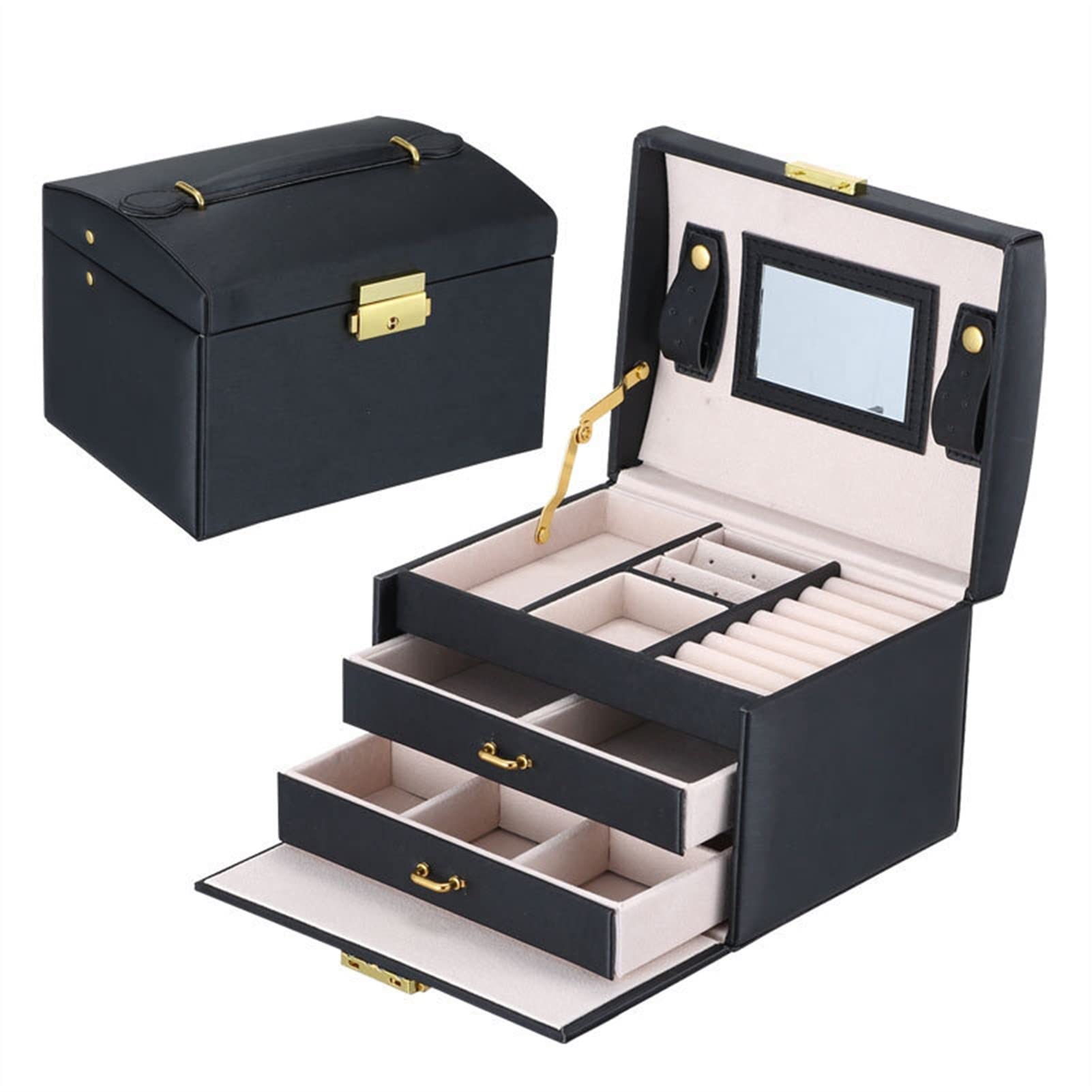 Boîte de Rangement Organisateur de Bijoux Grande boîte à Bijoux Organisateur Filles Tiroir en Cuir PU Boîtes à Bijoux Boucles d'oreilles Bague Collier Bijoux Étui de Rangement Bo