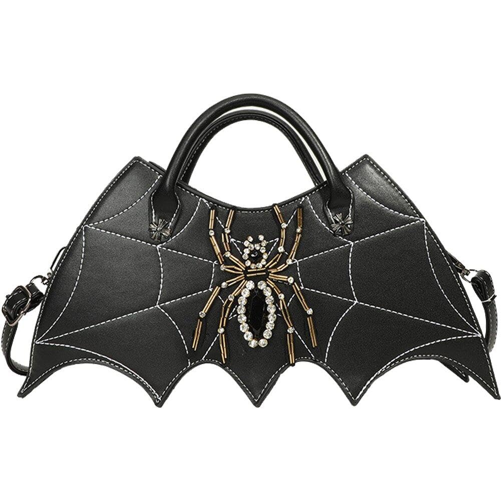 Luxylei Gothic Bat Shoulder Bag Pu Spider Web Crossbody Handbag Trendy Messenger Bag Small Bag for Women Girls