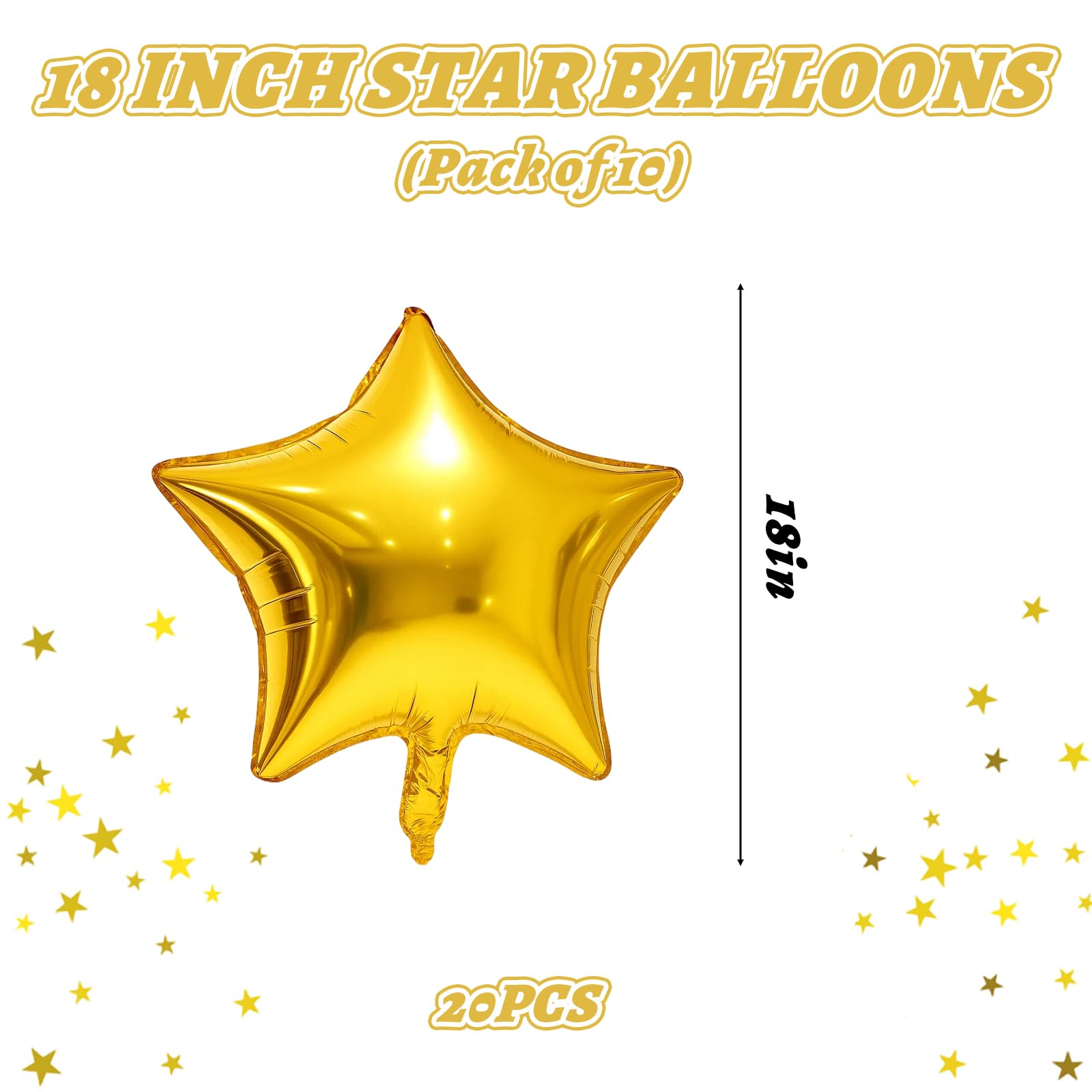 20Pcs Gold Foil Star Balloon, 18 Inch Gold Star Foil Balloons for Helium Helium Mylar Ballons - Image 2