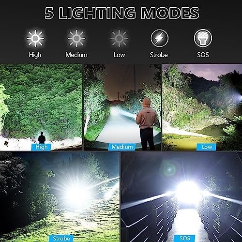 Lampe de poche haute lumens 5 modes d'éclairage torche rechargeable étanche