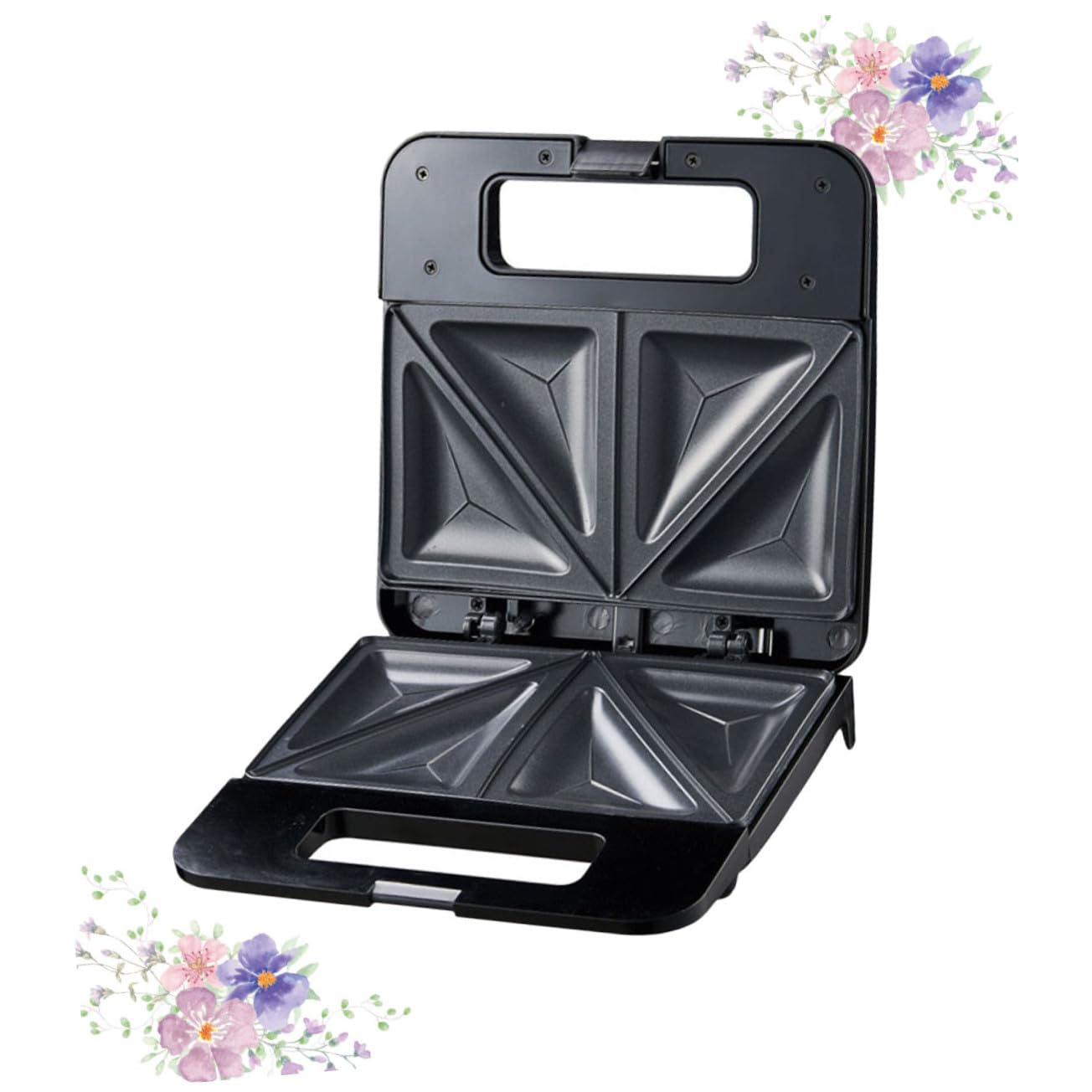Toyvian Sandwichera Eléctrica Antiadherente con Doble Calentamiento Rápido Máquina de Desayuno Compacta para Pan y Pastel Horno Tostador Negro con Control Automático y Base Antideslizante