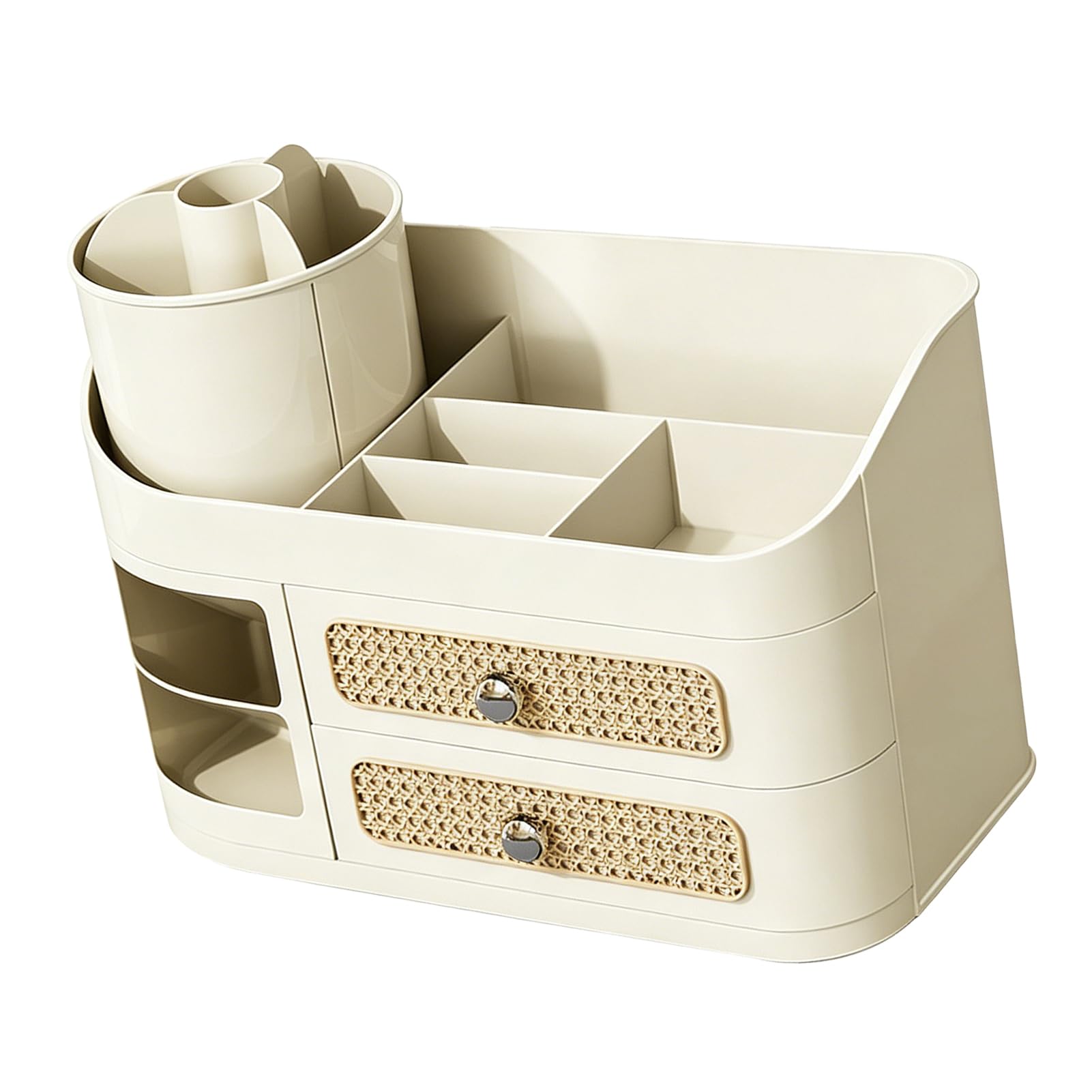 ASHATA Makeup Organizer mit 2 Schubladen Kosmetik-Displaybox (WHITE)