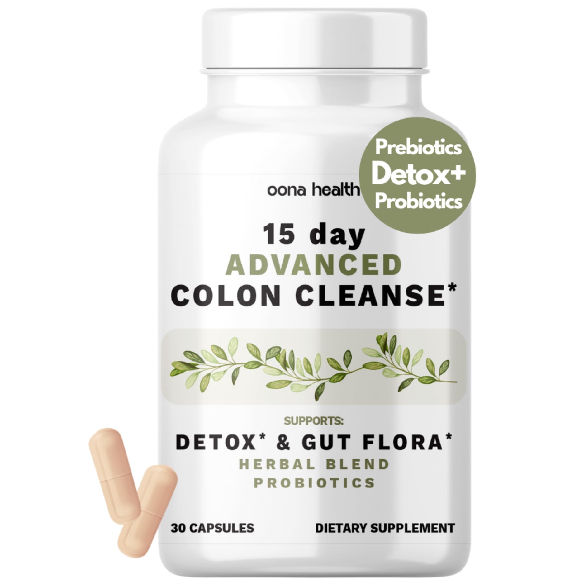 15 Day Advanced Colon Cleanse, Probiotics & Natural Herbs, Supports Detox & Gut Flora for Women & Men, with Cascara Sagrada, Psyllium Husk & Senna Leaf, 30 Capsules 1-2 Daily | 15 Day Cleanse