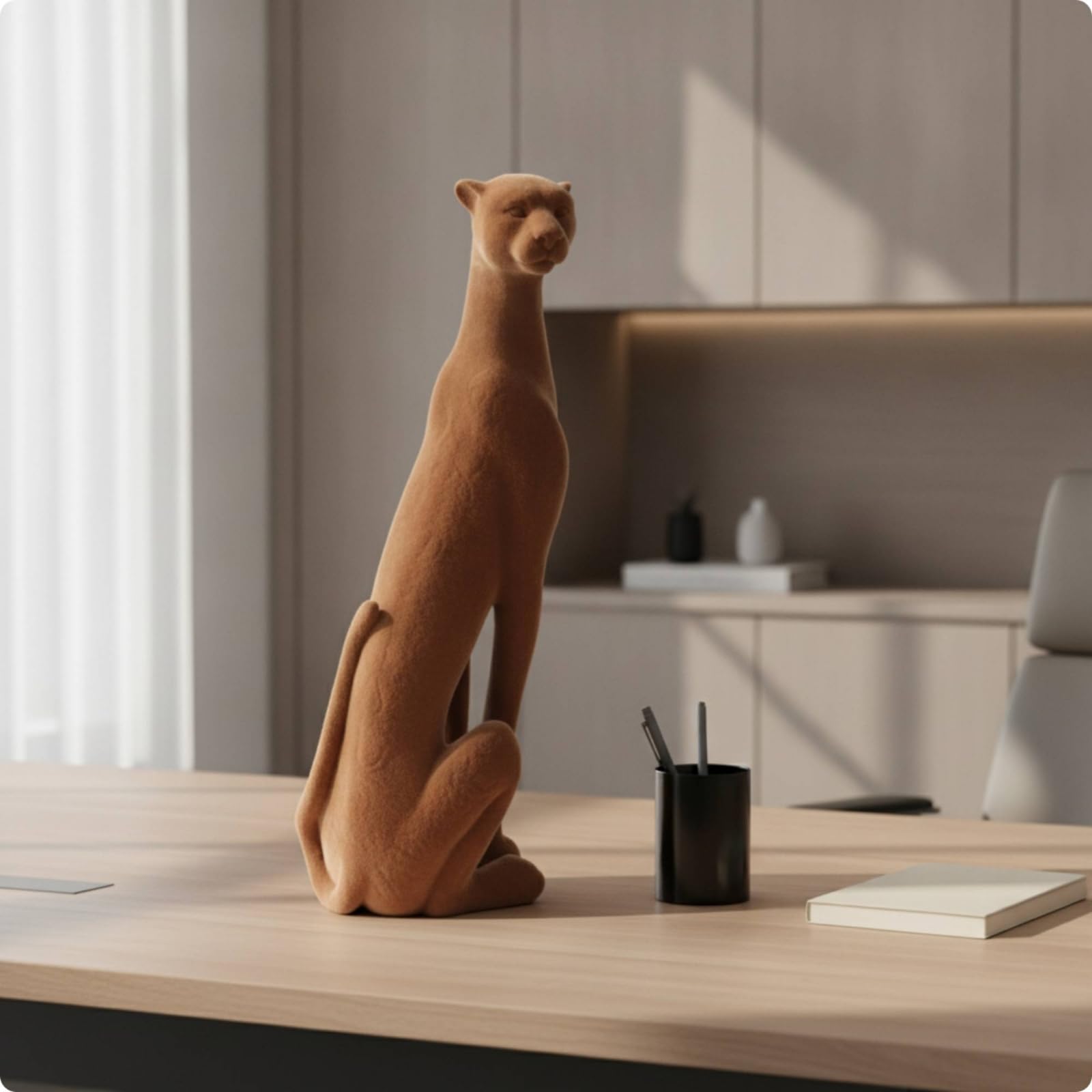 Figura Animal con Pelaje Manchado con Textura Aterciopelada Minimalista Animal con Pelaje Manchado Peluche Tierno Adorno para Recibidor, Marrón, Leopardo Acostado Flocado Marrón