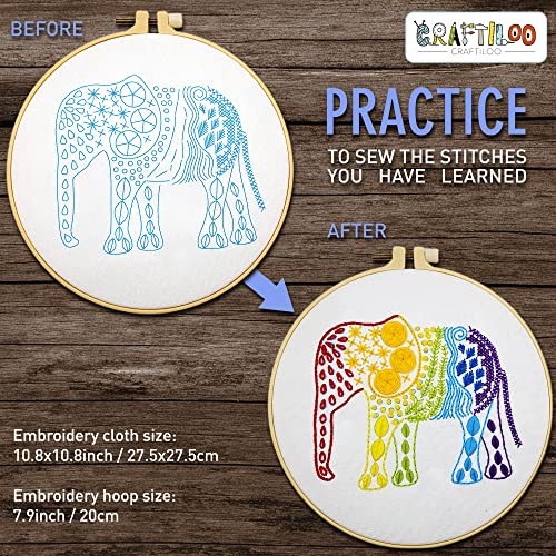 Learn 30 Stitches Elephant Embroidery Kit For Beginners Embroidery Kit With Stamped Embroidery Patterns. Embroidery Kits. Embroidery Starter Kit. Needlepoint Cross Stitch Kit For Kids & Adults #TOP3