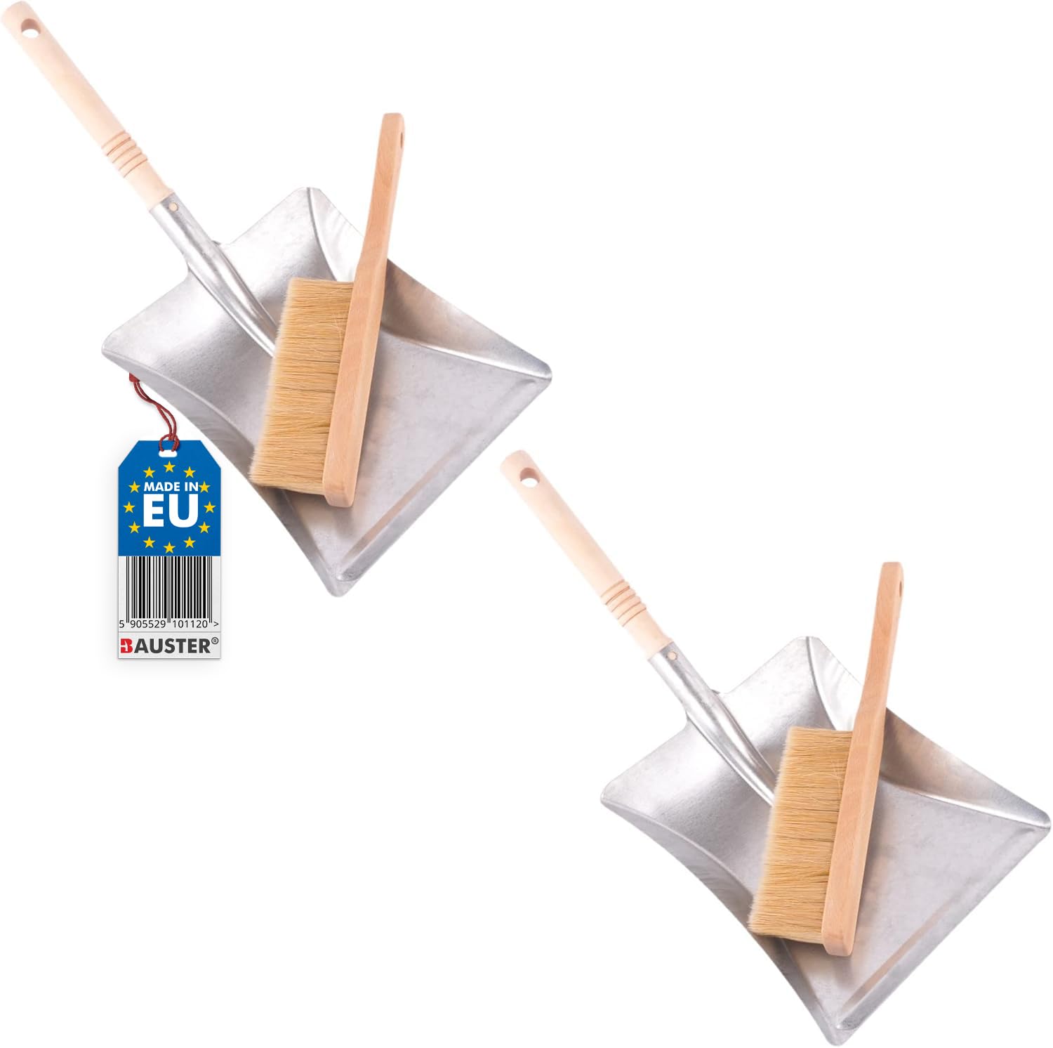 2 Stück Besen mit Kehrschaufel Set Handbesen Schaufel Kehrgarnitur Kehrblech und handfeger Metall Verzinkt Handfeger und Schaufel kaminbesen verzinkte Kehrschaufel mit Holzgriff Robust