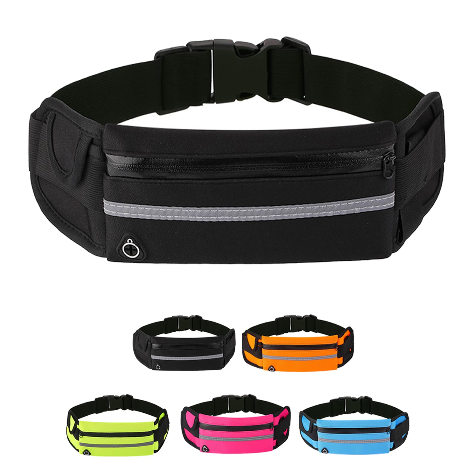 Anti-Theft Invisible Waist Bag, 7.5x3.9 in Waterproof 3 Pocket Waist Bag, Adjustable Running Belt for Women and Men, Money Belt, for Sports, Running, Travel and Outdoors (Black)