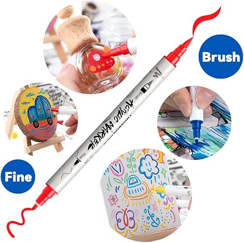 Miniatura 2 de TRANSON Juego de bolígrafos de pintura acrílica de doble punta para lienzo Rock Madera Cuero Cerámica DIY Pintura 12 Color