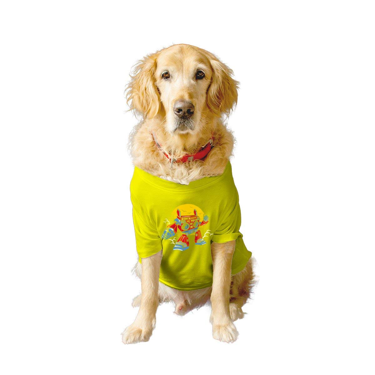 Ruse Basic Summer Dog T-Shirt Boombox Robot Printed Pets Crew Neck Half Sleeves Shirt/Apparel/Clothes/Tees Gift for Dogs(Yellow) Large (Retrievers, Labs etc.)