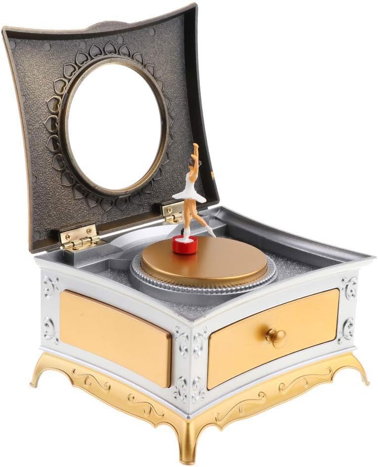 Vintage Golden Ballet Music Box Ballet Dancer Jewelry Box with Drawers Imitation Wood Decoration (Color : A) (B) image 5