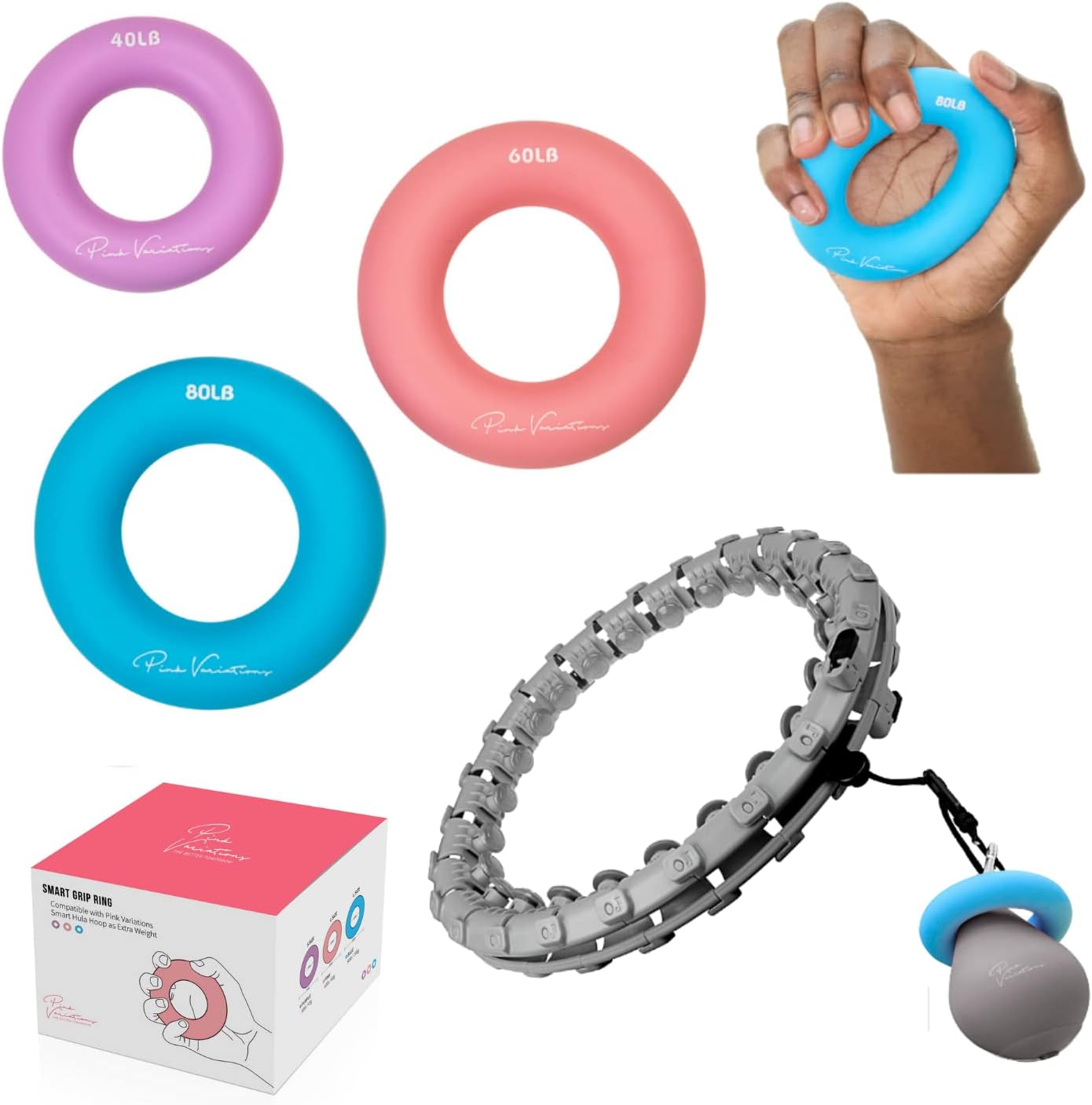 PINK VARIATIONS Smart Exercise Rings Hoop Extra Weight Hand Exerciser Pilates