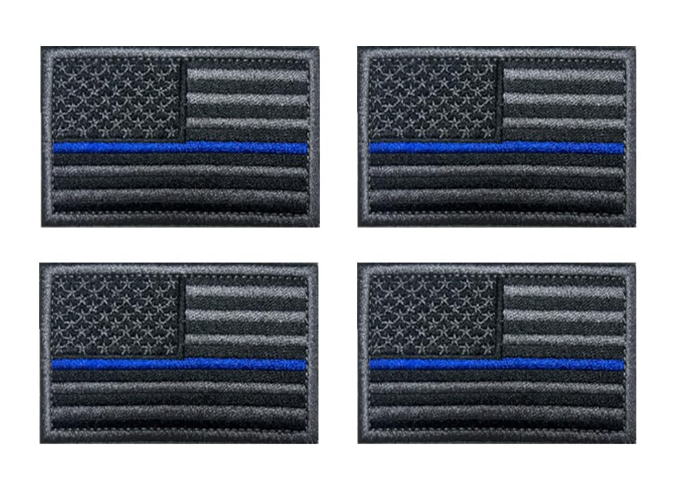 4 Stück USA Flagge Patch Amerika Abzeichen Taktische Stickerei Aufnähen Iron on Sew on Patch Emblem Applikationen Jacken,Hosen,Rucksack,Mützen,Jeans,Biker,DIY-Zubehör,Uniformen,Hemden(Blue stripe)