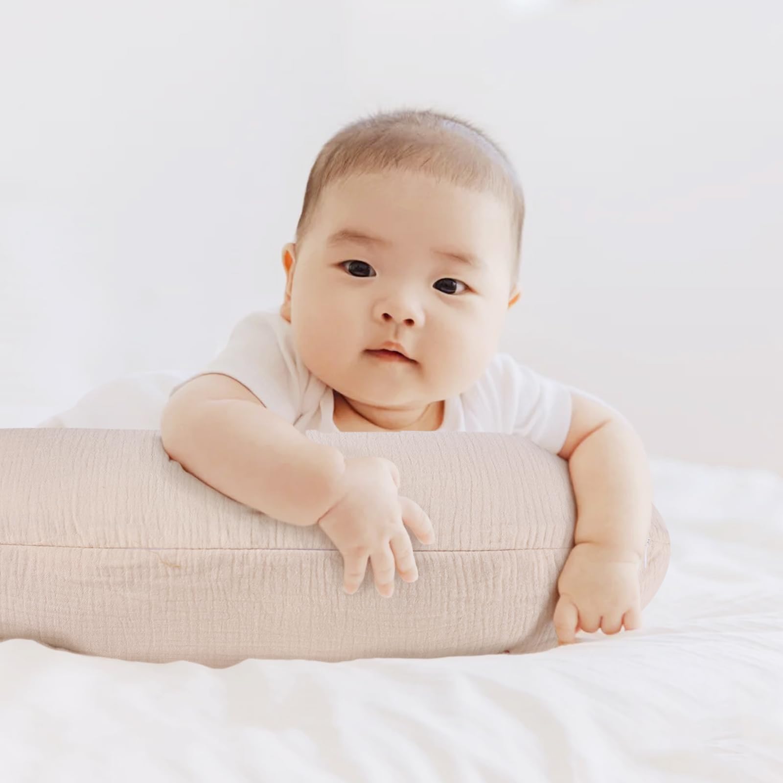 Winmany 2 Pack Muslin Nursing Pillow Covers Soft Cotton Newborn Breastfeeding Pillow Cover Baby Removable Feeding Pillow Slipcover for Boys Girls (Brown + Beige) - Image 2