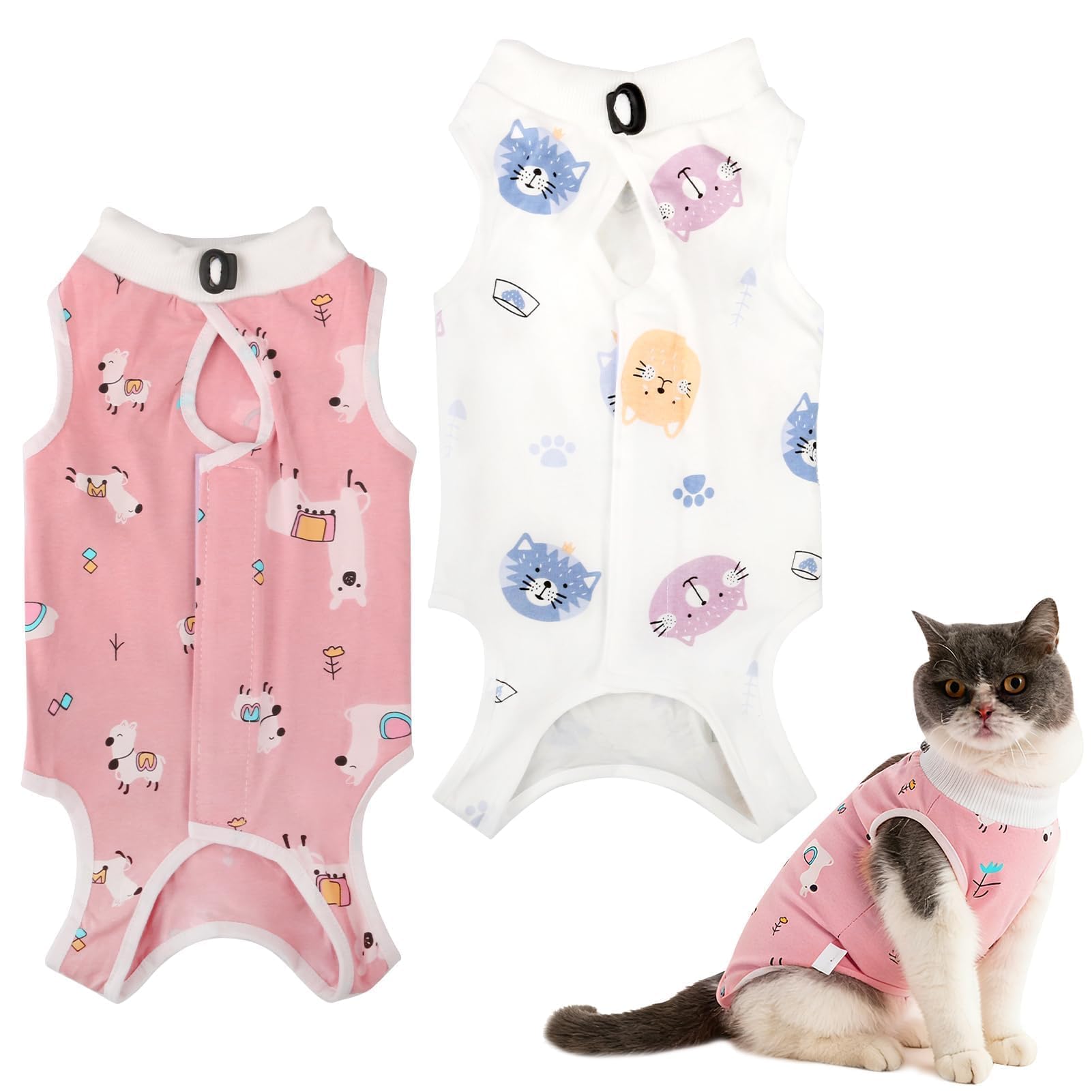 2 Pack Cat Recovery Suit, E-Collar Alternative Breathable Cat Surgery Recovery Suit Anti-licking Onesie for Kitten Medical Care Spay Abdominal Wounds or Skin Diseases Female Pajama Suit