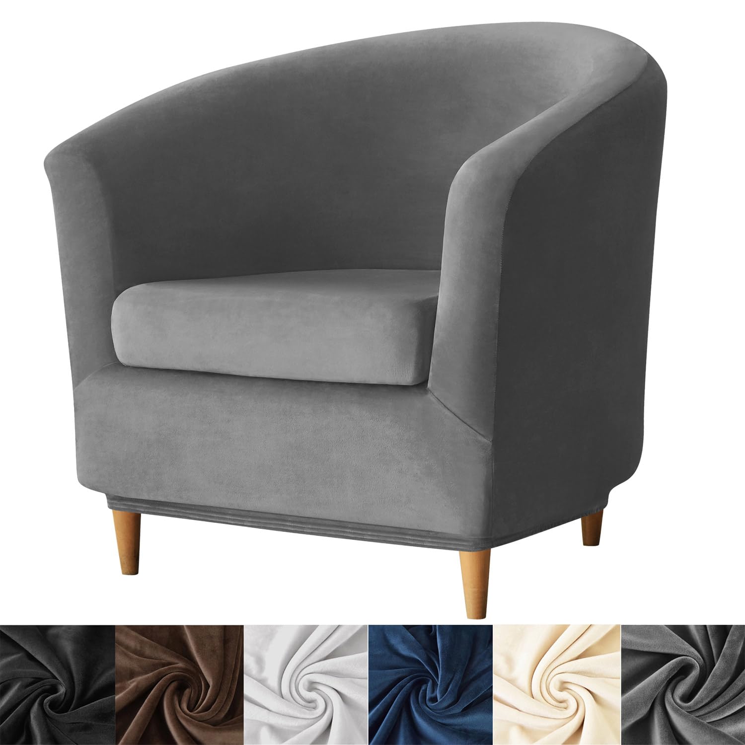 HFCNMY 2 Piece Club Chair Slipcover,Stretch Velvet Barrel Chair Covers Soft Tub Chair Slipcover Washable Armchair Cover with Elastic Bottom Dark Gray