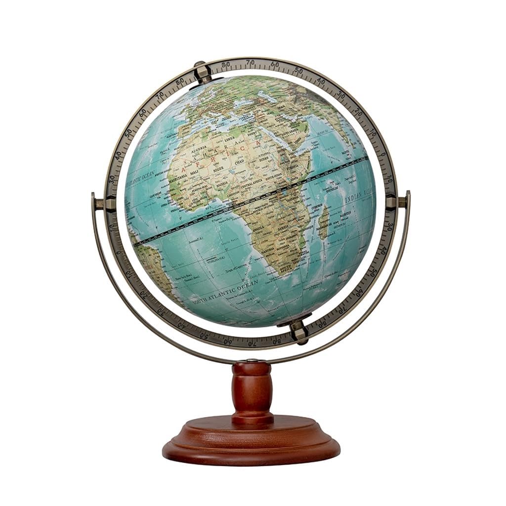 Globo terráqueo Vintage con Base de Madera y Escala de Metal. Mapa 3D para decoración del hogar y Regalos.