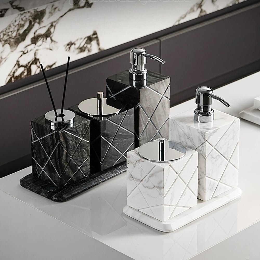 Seifenspender-Set mit rostfreier Pumpe, nachfüllbarer Flüssigseifenspender in Marmoroptik for Handseife, Seife und Lotion(Black)