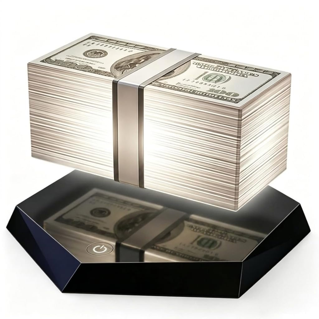 Floating Money Lamp for Game Room Decor Magnetic Levitation Dollar Lamp with Three-Color Ambient Modes 360° Rotating Anti-Gravity Desk Gadget for Men Office Desk