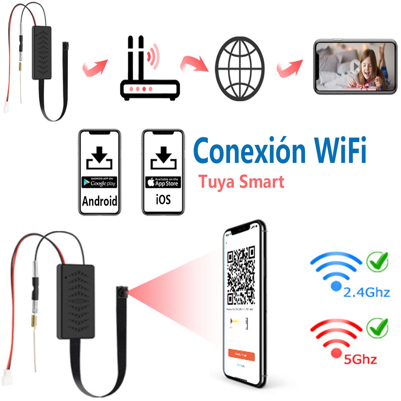 TANGMI Mini Camara Espia 1080P HD, Portátil 2.4G y 5Ghz Micro Camara Espia Oculta, Detección de Movimiento y Grabación en Bucle Mini Cámaras Espías con Batería