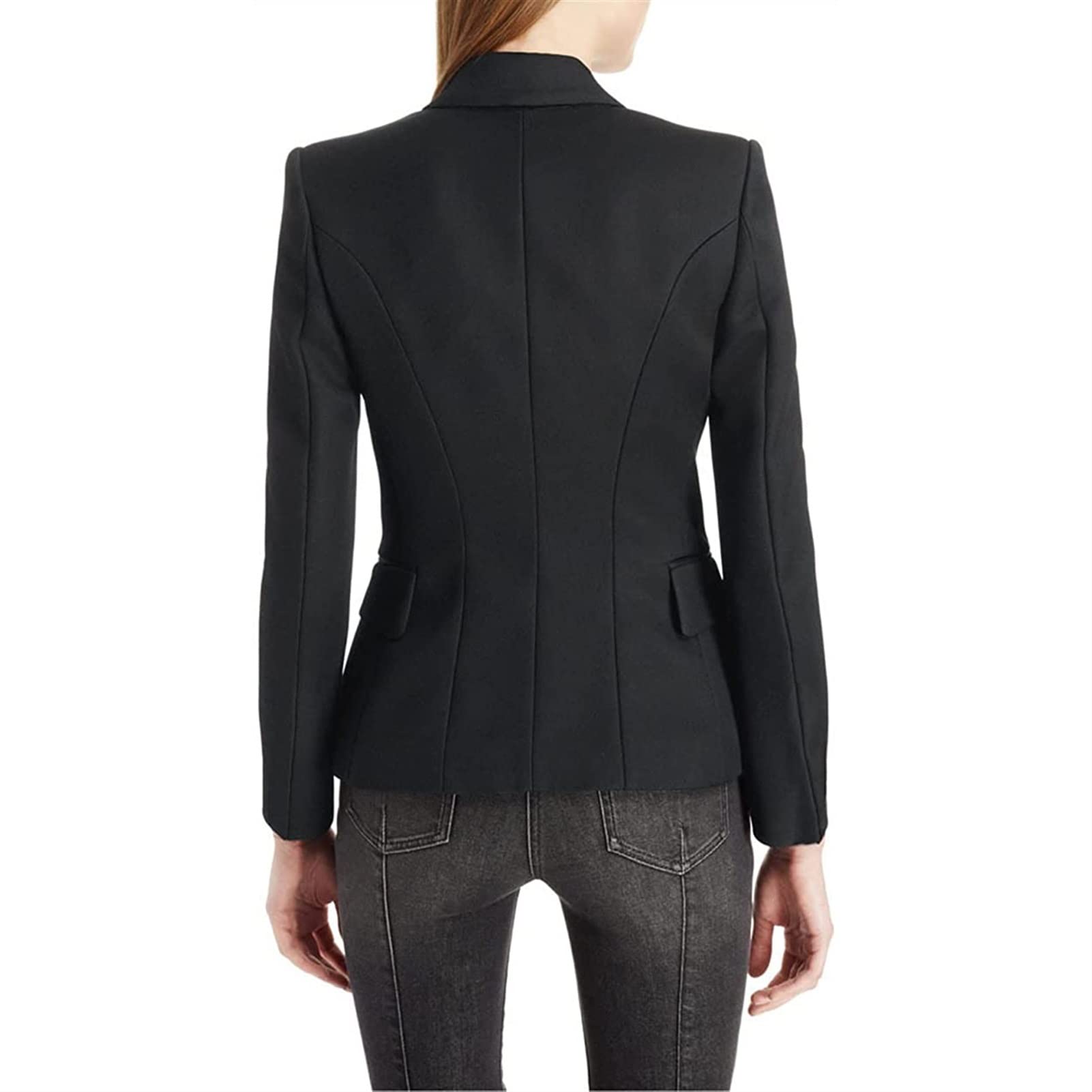 Blazer Damen Lang Langarm Frühlings Casual Jacke Übergangsjacke Büro Business Elegant Knöpfen Vintage Anzugjacke Blazer Slim Fit Schwarz Tailliert Sportlich Cardigan Sakko Strickjacke