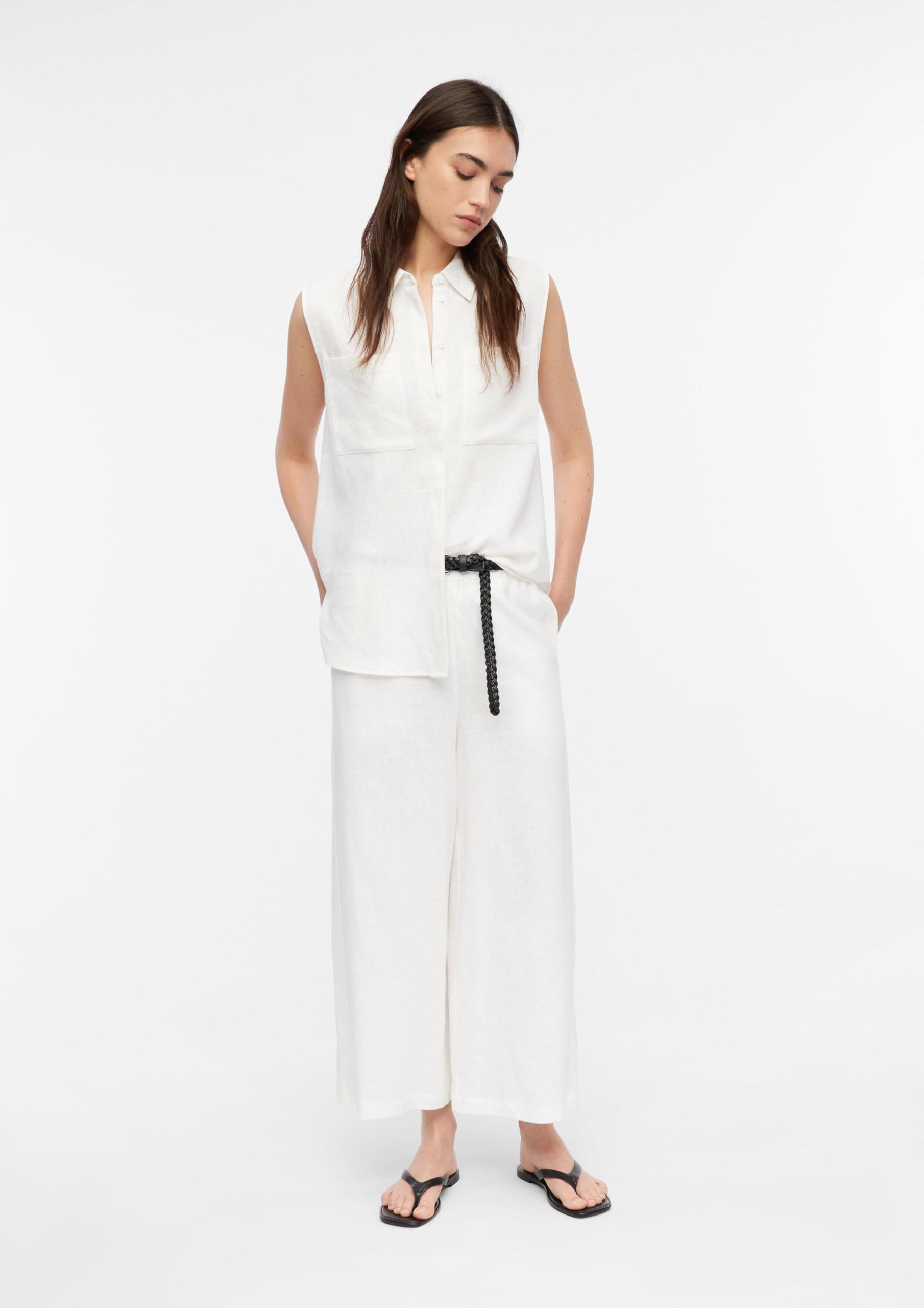 Comma Damen Culotte aus Leinen-Lyocell-Mix – High Rise, Wide Leg, elastischer Bund – Für Business & Festliche Anlässe