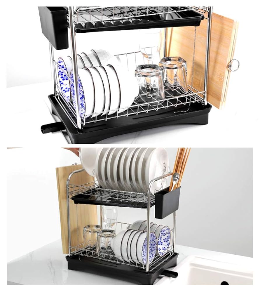 Amazon｜プラスチック 水切りラック 2段水切りかご ステンレス製