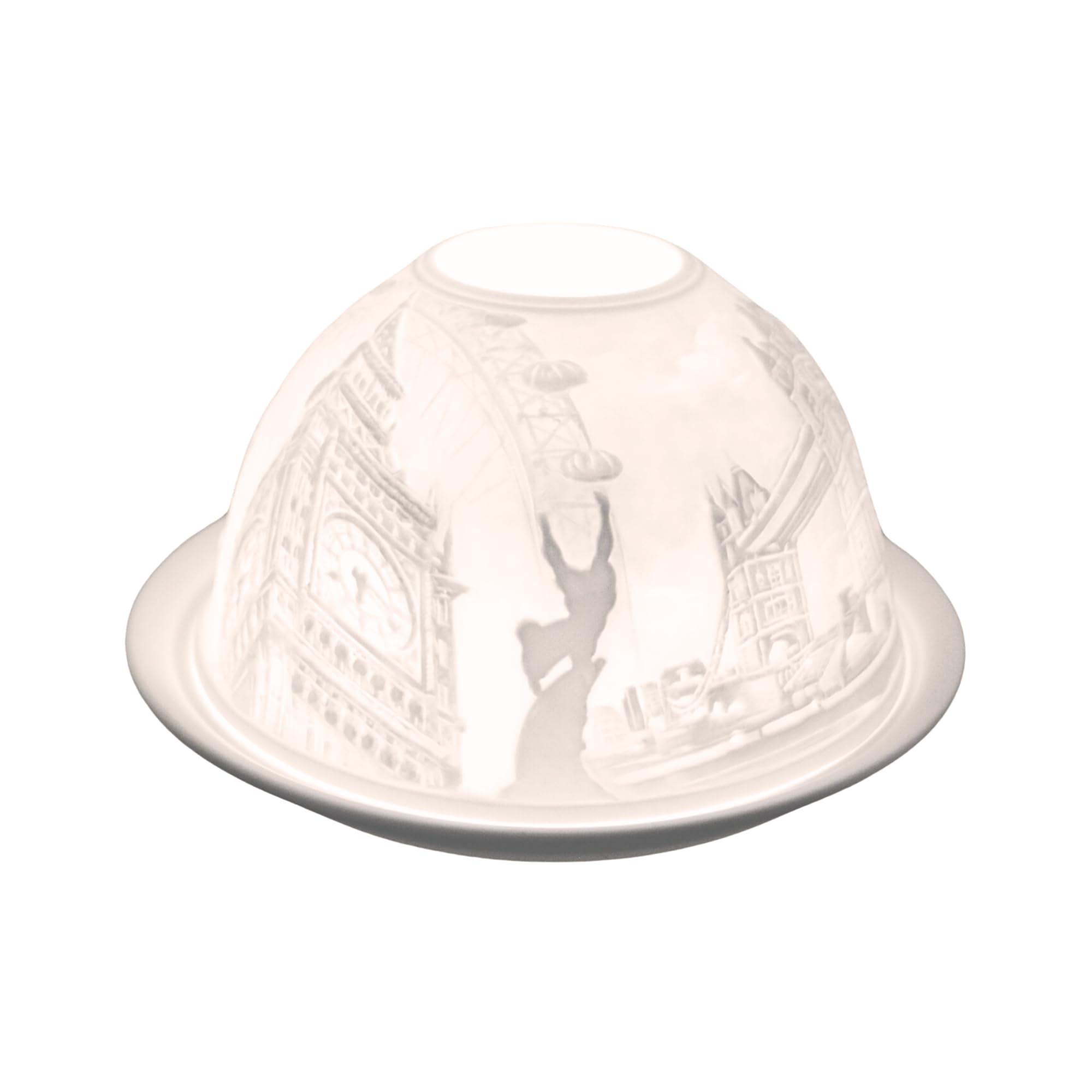 Nordic Lights London Scene Porcelain Tealight Holder Dome | Candle Holder Projecting 3D Image Use With Scented Candle, LED Light | Perfect Living Room Decor Lights | Shade & Plate Set with Gift Box